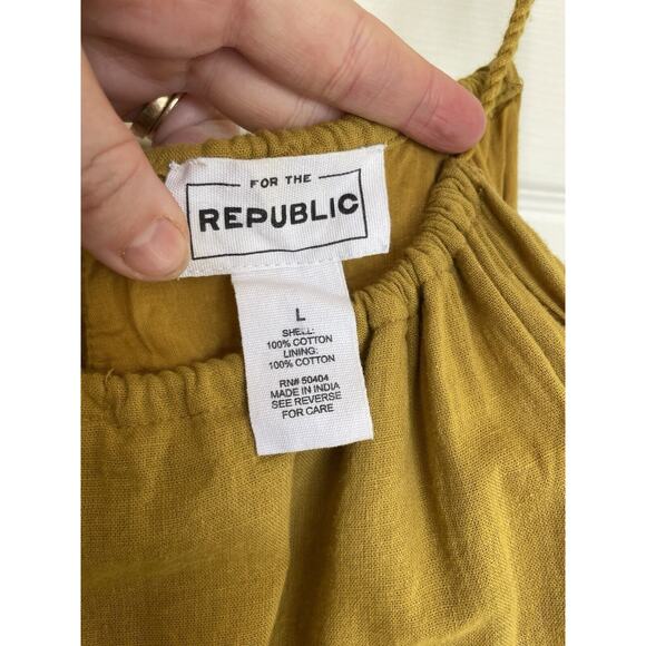 For the Republic 100% Cotton Yellow Boho Tiered Halter Mini Sun Dress Size Large - Picture 4 of 10